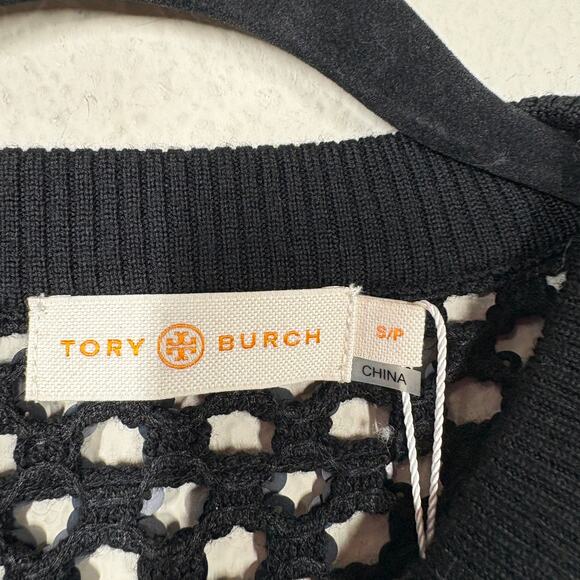 Tory Burch Small Black Lansing Sequin Open Knit Sweater Long Sleeve NWT - Picture 6 of 9